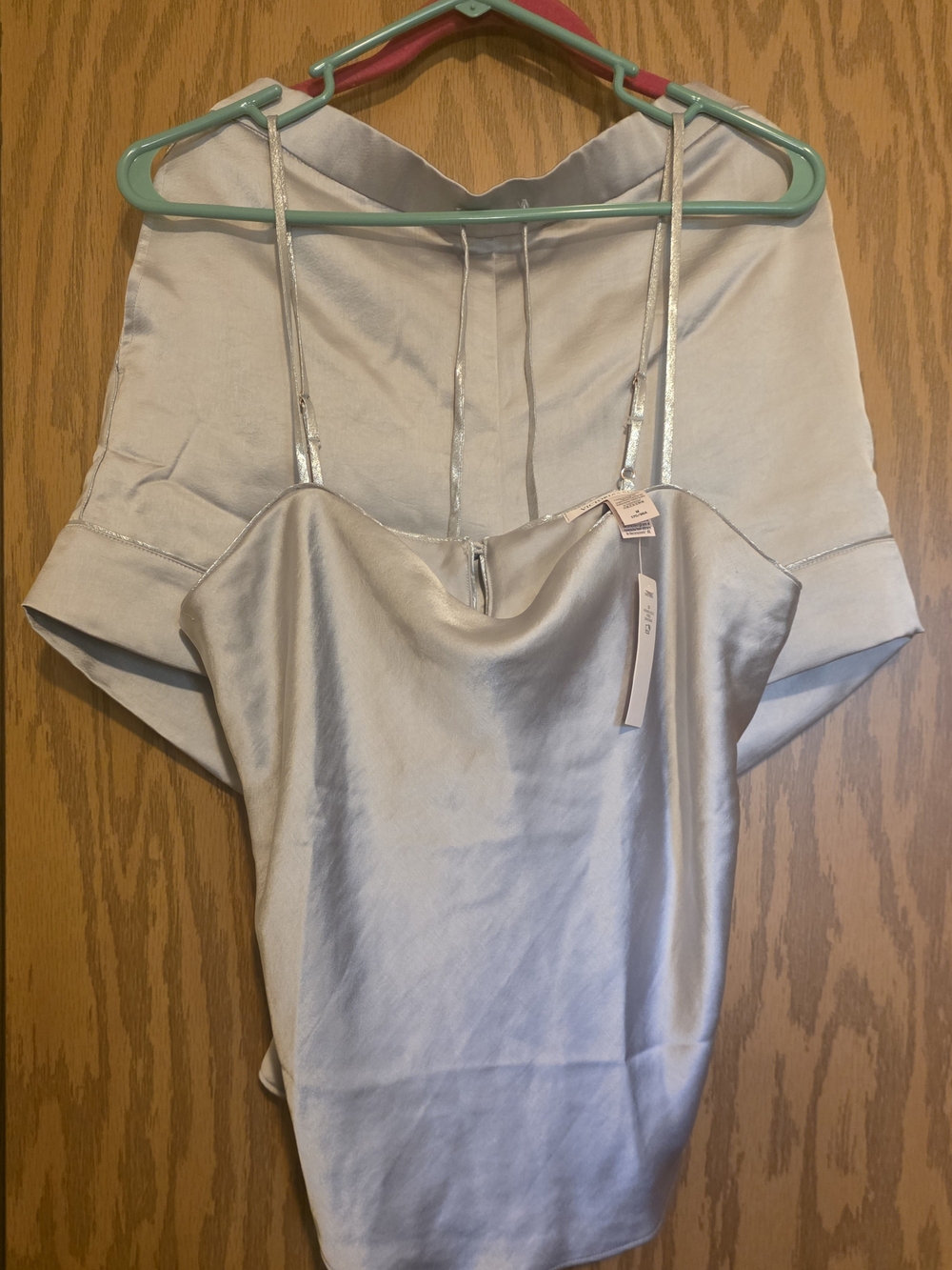 Victoria's Secret Silver Satin Pj Set Adjustable Thin Straps